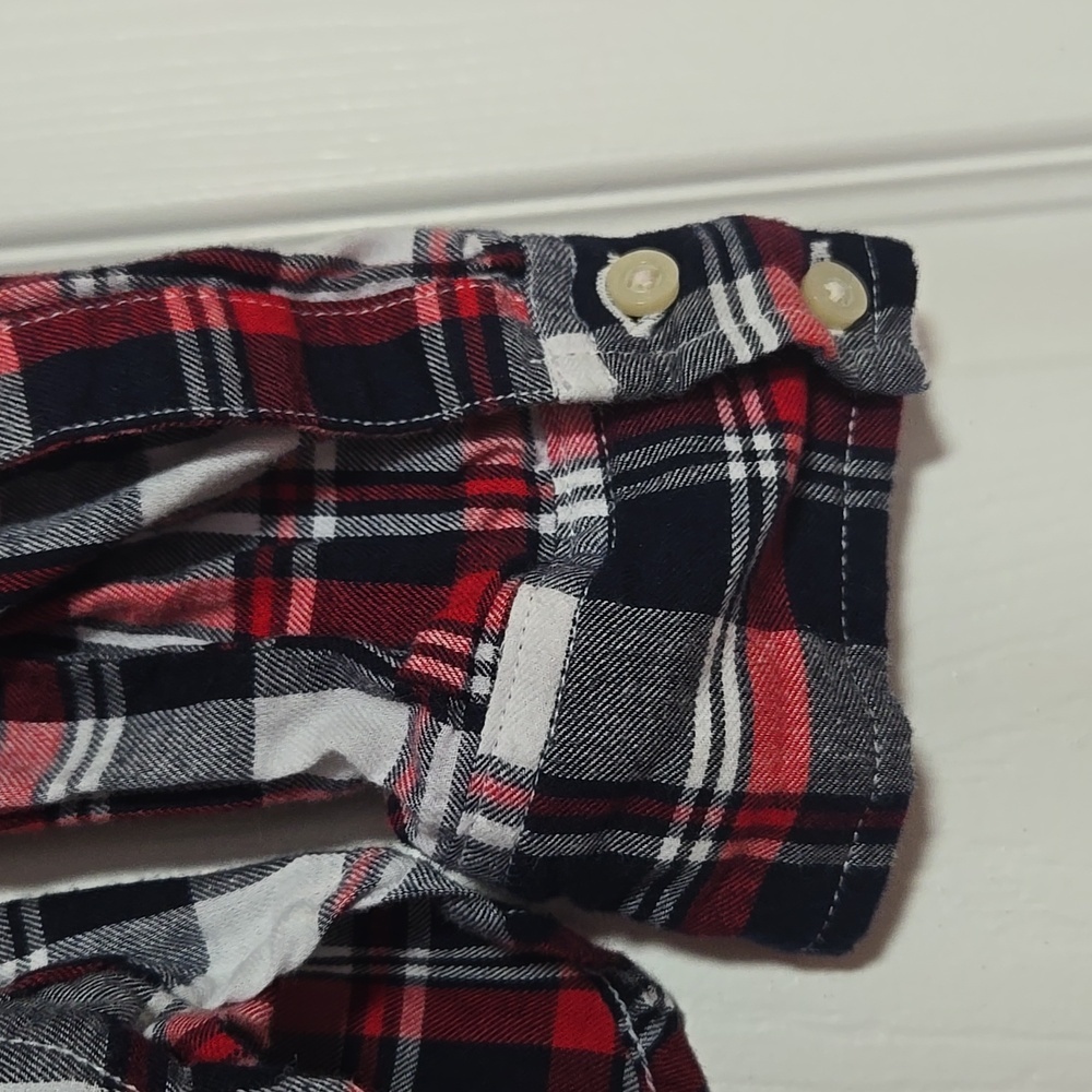 Tommy Hilfiger Women’s Large Red Navy Plaid Button Down Shirt Roll Tab Sleeves - Picture 9 of 10